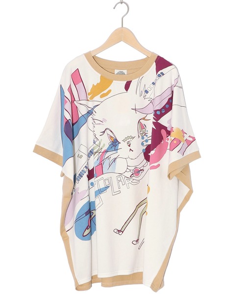 ScoLar（スカラー）の「151651：アニメ風ネコ柄 バイカラープルオーバー（Tシャツ/カットソー・レディース・ベージュ/パープル/ブルー・M）」の14枚目の写真