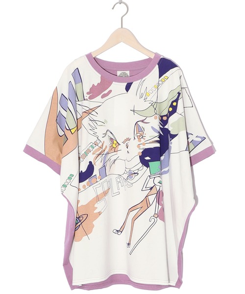 ScoLar（スカラー）の「151651：アニメ風ネコ柄 バイカラープルオーバー（Tシャツ/カットソー・レディース・ベージュ/パープル/ブルー・M）」の17枚目の写真