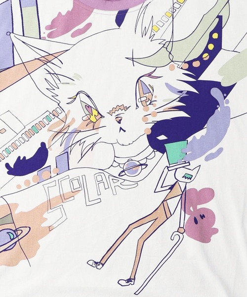 ScoLar（スカラー）の「151651：アニメ風ネコ柄 バイカラープルオーバー（Tシャツ/カットソー・レディース・ベージュ/パープル/ブルー・M）」の19枚目の写真