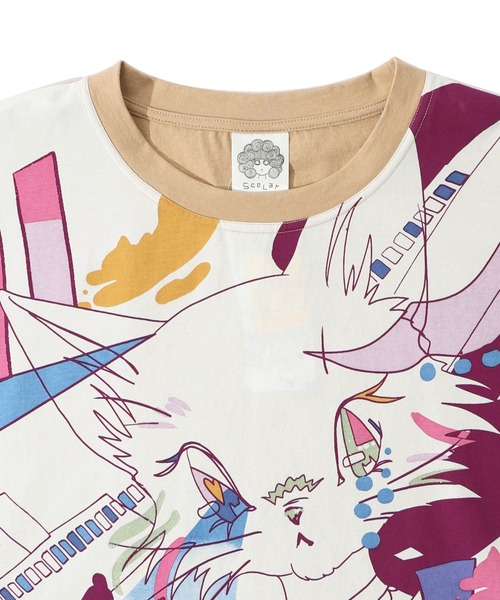 ScoLar（スカラー）の「151651：アニメ風ネコ柄 バイカラープルオーバー（Tシャツ/カットソー・レディース・ベージュ/パープル/ブルー・M）」の20枚目の写真