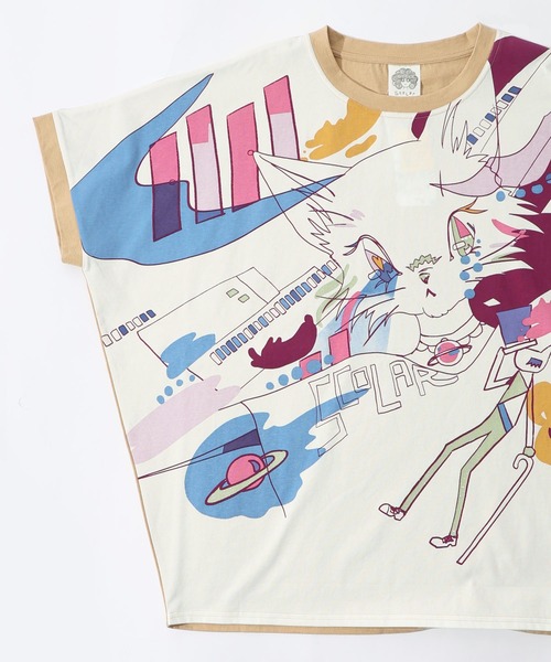 ScoLar（スカラー）の「151651：アニメ風ネコ柄 バイカラープルオーバー（Tシャツ/カットソー・レディース・ベージュ/パープル/ブルー・M）」の21枚目の写真