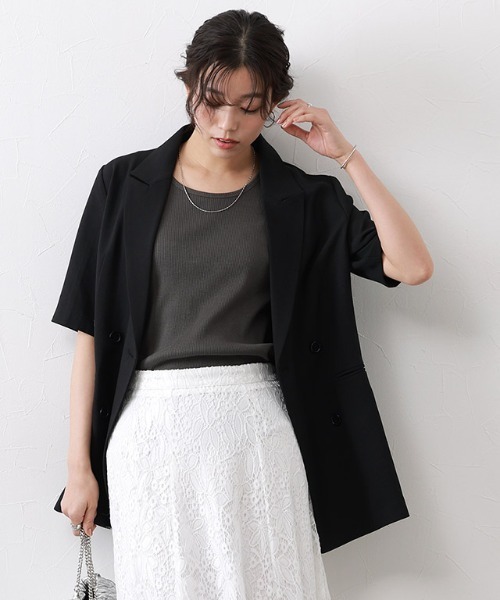 Pierrot（ピエロ）の「【ブラ紐隠し】クルーネックリブタンクトップ（タンクトップ・レディース・ブラック/オフホワイト/ネイビー/サンドベージュ/チャコール・M/L）」の7枚目の写真