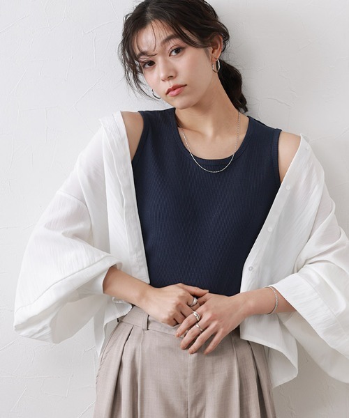 Pierrot（ピエロ）の「【ブラ紐隠し】クルーネックリブタンクトップ（タンクトップ・レディース・ブラック/オフホワイト/ネイビー/サンドベージュ/チャコール・M/L）」の9枚目の写真