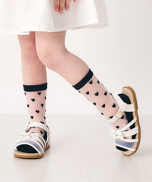 apres les cours(アプレレクール)の「ハート・花柄シアーソックス(ソックス/靴下・キッズ・ピンク/オフホワイト/ブラック/サックスブルー・12/15 /18/21)」の1枚目の写真