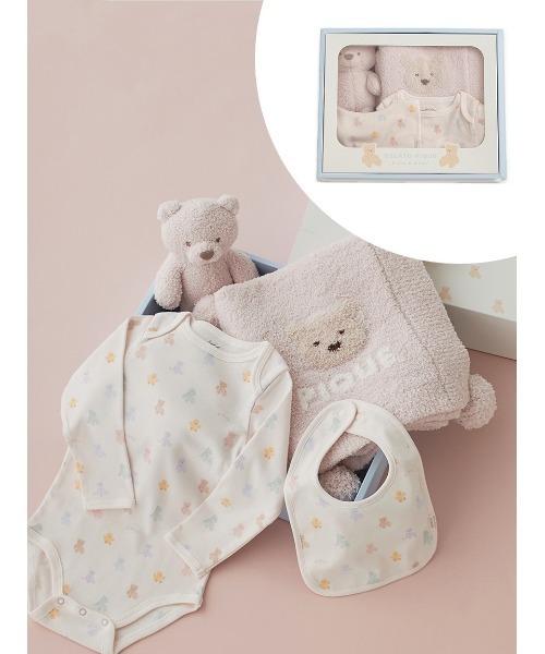 ラッピング済み】【BABY】ベアブランケット&ぬいぐるみ&ボディースーツ