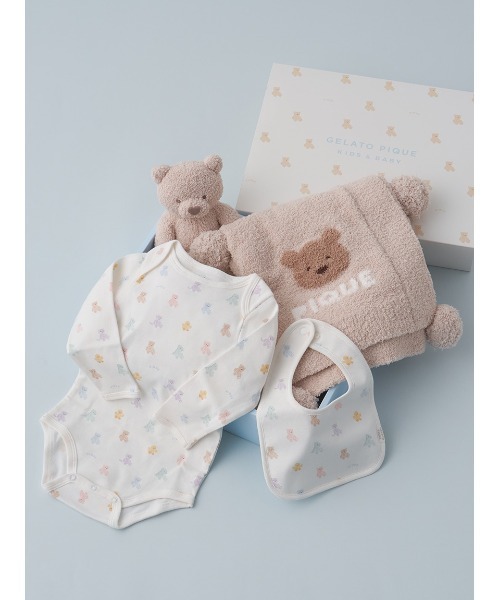 ラッピング済み】【BABY】ベアブランケット&ぬいぐるみ&ボディースーツ