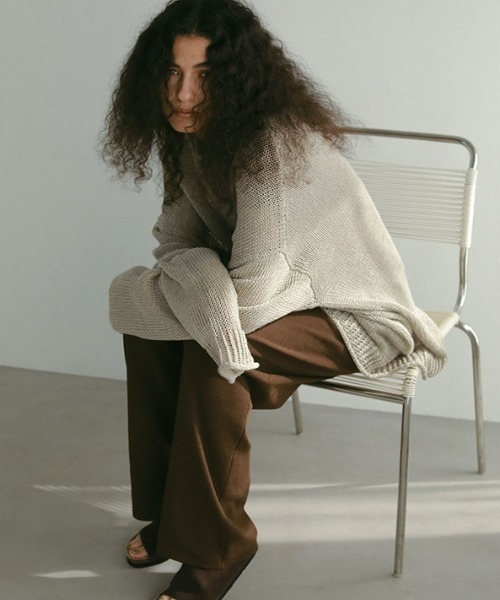 ETRE TOKYO（エトレトウキョウ）の「ソフトシアーワイドニットパンツ（その他パンツ・レディース・ブラウン/アイボリー・S/M）」の14枚目の写真