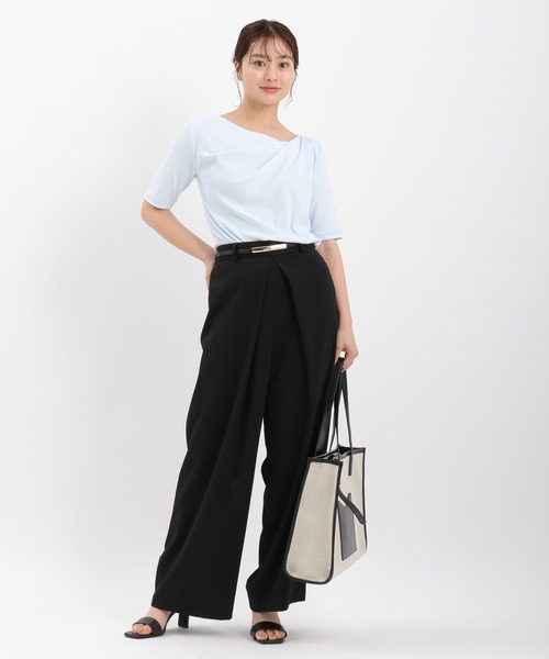 Andemiu（アンデミュウ）の「ドレープカットTシャツ451395（Tシャツ/カットソー・レディース・モカ/オフホワイト/ブラック/サックスブルー/チャコールグレー・FREE）」の9枚目の写真