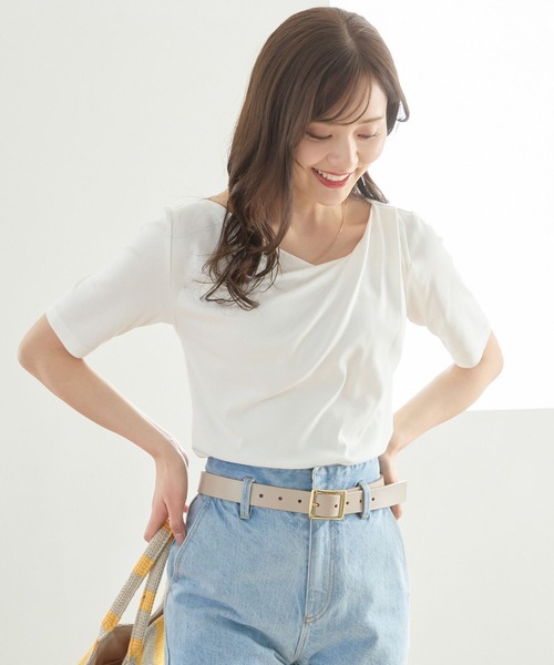 Andemiu（アンデミュウ）の「ドレープカットTシャツ451395（Tシャツ/カットソー・レディース・モカ/オフホワイト/ブラック/サックスブルー/チャコールグレー・FREE）」の21枚目の写真