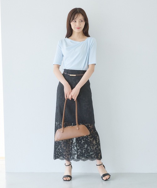 Andemiu（アンデミュウ）の「ドレープカットTシャツ451395（Tシャツ/カットソー・レディース・モカ/オフホワイト/ブラック/サックスブルー/チャコールグレー・FREE）」の19枚目の写真