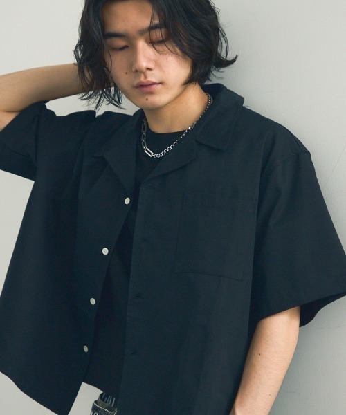 ☘️25新作 新品♡ Aje アジュ 黒半袖シャツ・ブラウス♡　029 セール】Short length open collar short sleeve shirt