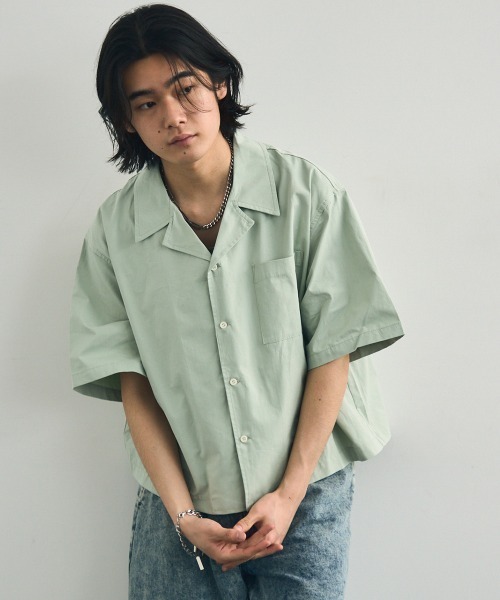 Shoowtime（ショウタイム）の「Short length open collar short sleeve shirt / ショート丈オープンカラー半袖シャツ（シャツ/ブラウス・メンズ・ミント/ホワイト/ブラック・XX-LARGE/X-LARGE/LARGE/MEDIUM）」の22枚目の写真