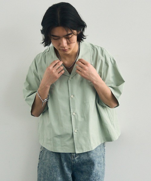Shoowtime（ショウタイム）の「Short length open collar short sleeve shirt / ショート丈オープンカラー半袖シャツ（シャツ/ブラウス・メンズ・ミント/ホワイト/ブラック・XX-LARGE/X-LARGE/LARGE/MEDIUM）」の21枚目の写真