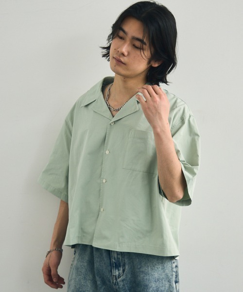 Shoowtime（ショウタイム）の「Short length open collar short sleeve shirt / ショート丈オープンカラー半袖シャツ（シャツ/ブラウス・メンズ・ミント/ホワイト/ブラック・XX-LARGE/X-LARGE/LARGE/MEDIUM）」の19枚目の写真