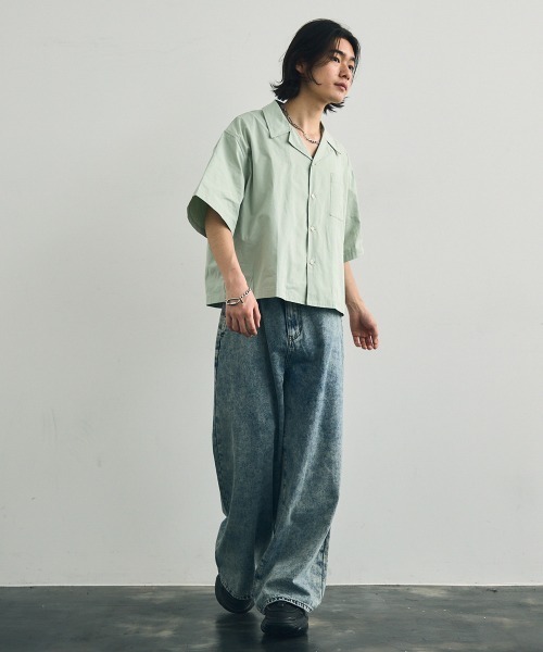 Shoowtime（ショウタイム）の「Short length open collar short sleeve shirt / ショート丈オープンカラー半袖シャツ（シャツ/ブラウス・メンズ・ミント/ホワイト/ブラック・XX-LARGE/X-LARGE/LARGE/MEDIUM）」の12枚目の写真