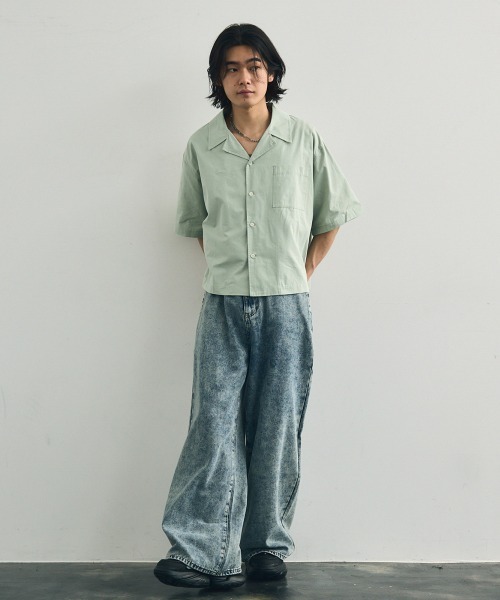 Shoowtime（ショウタイム）の「Short length open collar short sleeve shirt / ショート丈オープンカラー半袖シャツ（シャツ/ブラウス・メンズ・ミント/ホワイト/ブラック・XX-LARGE/X-LARGE/LARGE/MEDIUM）」の11枚目の写真