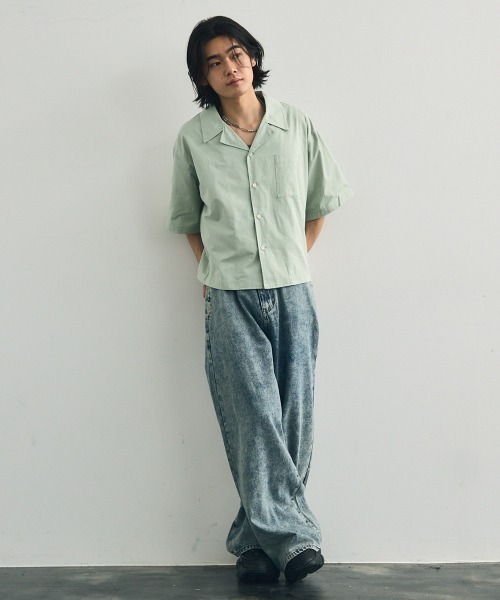 Shoowtime（ショウタイム）の「Short length open collar short sleeve shirt / ショート丈オープンカラー半袖シャツ（シャツ/ブラウス・メンズ・ミント/ホワイト/ブラック・XX-LARGE/X-LARGE/LARGE/MEDIUM）」の10枚目の写真