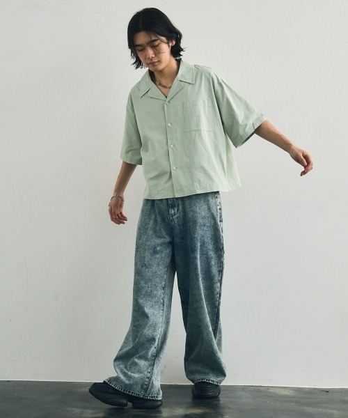 Shoowtime（ショウタイム）の「Short length open collar short sleeve shirt / ショート丈オープンカラー半袖シャツ（シャツ/ブラウス・メンズ・ミント/ホワイト/ブラック・XX-LARGE/X-LARGE/LARGE/MEDIUM）」の9枚目の写真