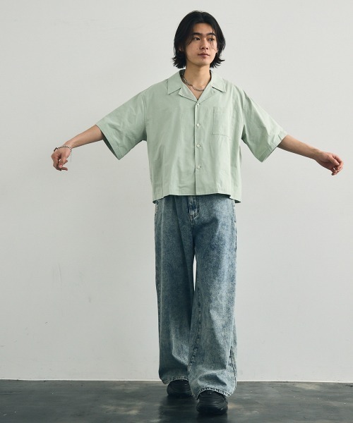 Shoowtime（ショウタイム）の「Short length open collar short sleeve shirt / ショート丈オープンカラー半袖シャツ（シャツ/ブラウス・メンズ・ミント/ホワイト/ブラック・XX-LARGE/X-LARGE/LARGE/MEDIUM）」の8枚目の写真