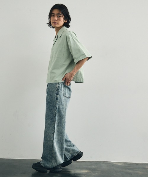 Shoowtime（ショウタイム）の「Short length open collar short sleeve shirt / ショート丈オープンカラー半袖シャツ（シャツ/ブラウス・メンズ・ミント/ホワイト/ブラック・XX-LARGE/X-LARGE/LARGE/MEDIUM）」の7枚目の写真