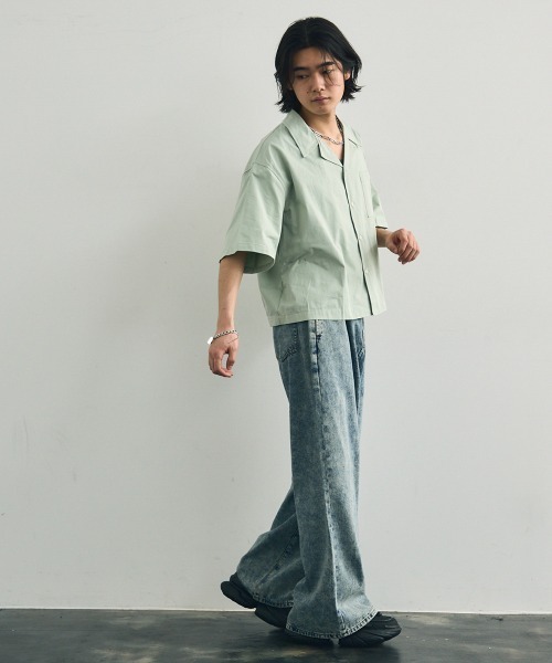 Shoowtime（ショウタイム）の「Short length open collar short sleeve shirt / ショート丈オープンカラー半袖シャツ（シャツ/ブラウス・メンズ・ミント/ホワイト/ブラック・XX-LARGE/X-LARGE/LARGE/MEDIUM）」の6枚目の写真