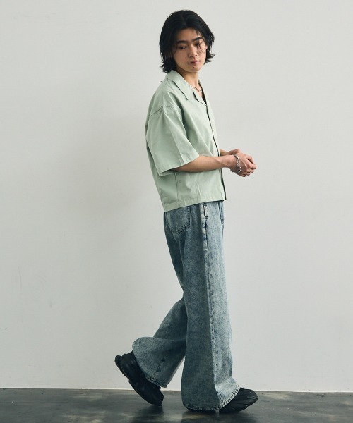 Shoowtime（ショウタイム）の「Short length open collar short sleeve shirt / ショート丈オープンカラー半袖シャツ（シャツ/ブラウス・メンズ・ミント/ホワイト/ブラック・XX-LARGE/X-LARGE/LARGE/MEDIUM）」の5枚目の写真