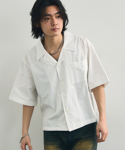 【週末値下げ】60's レーヨンシャツ 開襟 短丈 バイカラー セール】Short length open collar short sleeve shirt