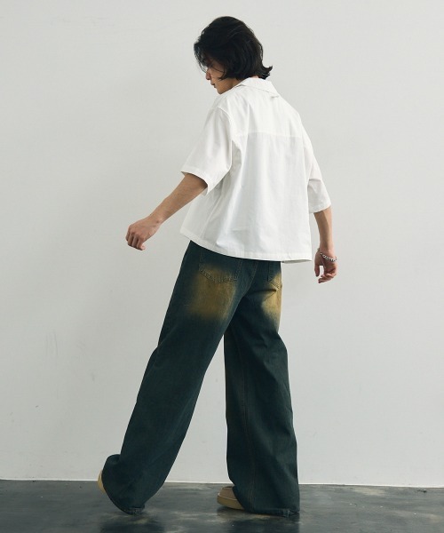 セール】Short length open collar short sleeve shirt