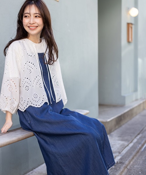 Petit Honfleur(プチオンフルール)の「【さっと羽織って大人かわいい】スカラップレースブラウス(シャツ/ブラウス・レディース・ネイビー/ホワイト・9号/11号)」の8枚目の写真