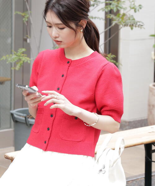 FREE'S MART(フリーズマート)の「フロントポケット半袖カーディガン(カーディガン/ボレロ・レディース・ブラック/グレー/ブルー/イエロー/ブラウン/レッド・FREE)」の6枚目の写真