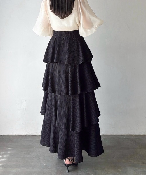 Meiru（メイル）の「楊柳ティアードスカート（スカート・レディース・ブラック/グレイッシュベージュ/チャコール・MEDIUM/LARGE/SMALL）」の6枚目の写真