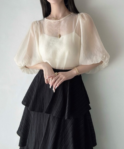 Meiru（メイル）の「楊柳ティアードスカート（スカート・レディース・ブラック/グレイッシュベージュ/チャコール・MEDIUM/LARGE/SMALL）」の7枚目の写真