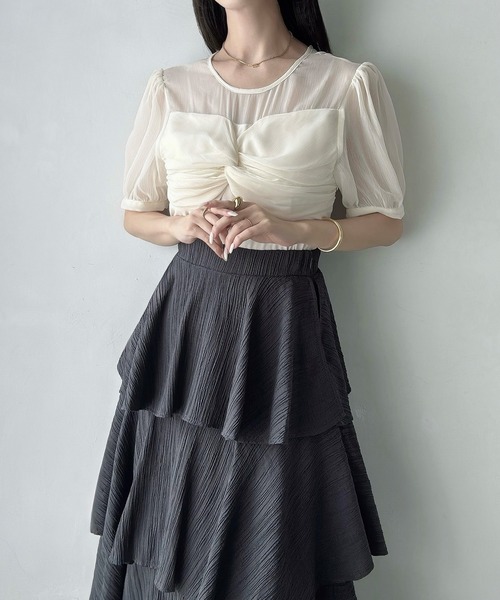 Meiru（メイル）の「楊柳ティアードスカート（スカート・レディース・ブラック/グレイッシュベージュ/チャコール・MEDIUM/LARGE/SMALL）」の14枚目の写真