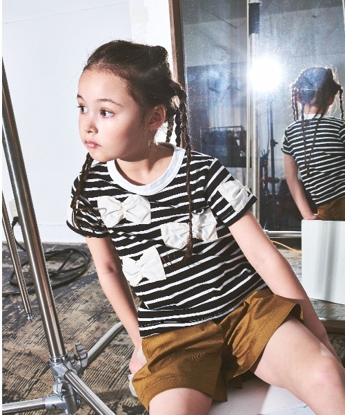 maarook（マルーク）の「ボーダーリボンＴシャツ（Tシャツ/カットソー・キッズ・ホワイト/ブラック・150cm/140cm/160cm）」の2枚目の写真