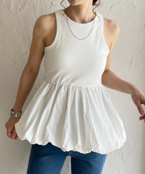 She's Closet(シーズクローゼット)の「カップ付きリブアメスリバルーンタンクトップ(タンクトップ・レディース・チャコール/オフホワイト/ブラック・FREE)」の1枚目の写真