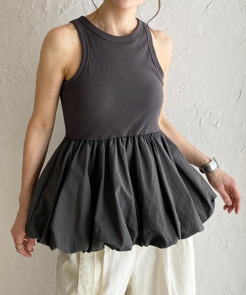 She's Closet(シーズクローゼット)の「カップ付きリブアメスリバルーンタンクトップ(タンクトップ・レディース・チャコール/オフホワイト/ブラック・FREE)」の3枚目の写真