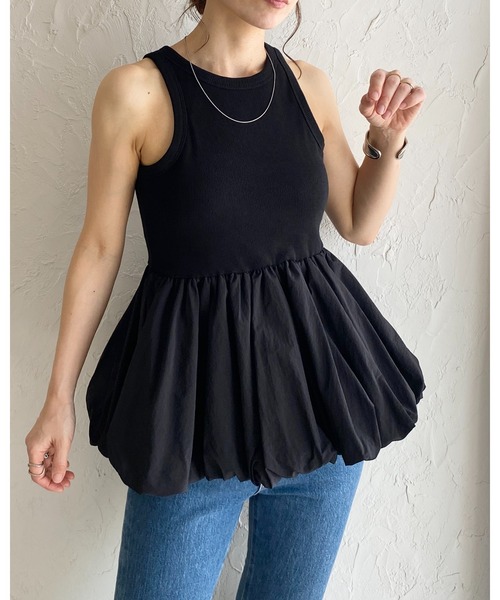 She's Closet(シーズクローゼット)の「カップ付きリブアメスリバルーンタンクトップ(タンクトップ・レディース・チャコール/オフホワイト/ブラック・FREE)」の5枚目の写真