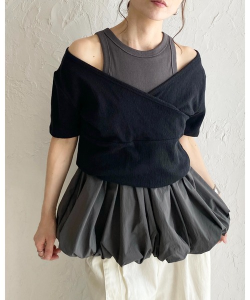 She's Closet(シーズクローゼット)の「カップ付きリブアメスリバルーンタンクトップ(タンクトップ・レディース・チャコール/オフホワイト/ブラック・FREE)」の6枚目の写真