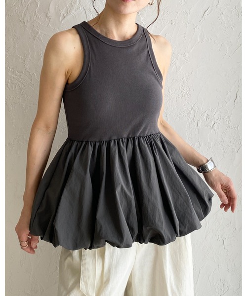 She's Closet(シーズクローゼット)の「カップ付きリブアメスリバルーンタンクトップ(タンクトップ・レディース・チャコール/オフホワイト/ブラック・FREE)」の22枚目の写真