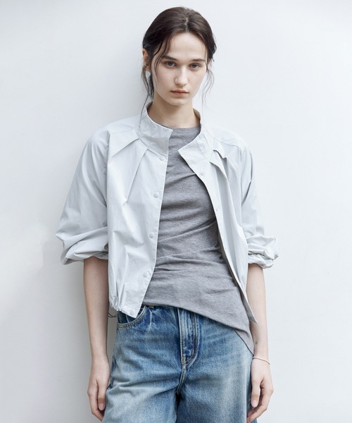 tageechita　バルーンヘム デザインショートジャケット セール】【tageechita】UVカット・ギャザーヘムドローストリング