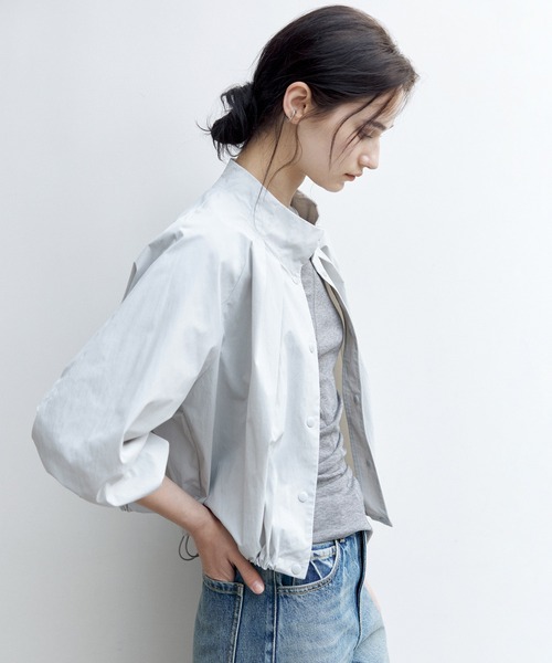 tageechita(タジチタ)の「【tageechita】UPF50+ UVカット ショートジャケット ドロスト ギャザー ブルゾン(ブルゾン・レディース・ライトブルーグレー/アイボリー・L/M/S)」の9枚目の写真