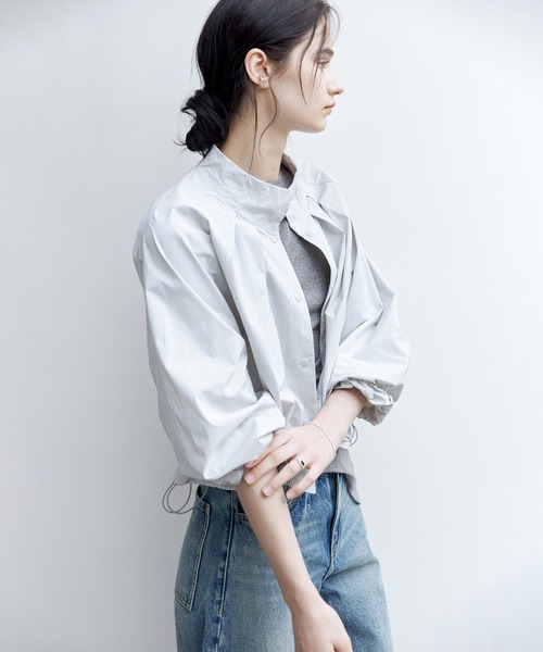 tageechita(タジチタ)の「【tageechita】UPF50+ UVカット ショートジャケット ドロスト ギャザー ブルゾン(ブルゾン・レディース・ライトブルーグレー/アイボリー・L/M/S)」の13枚目の写真