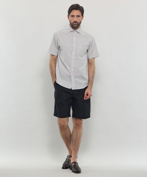 MACKINTOSH LONDON（マッキントッシュ ロンドン）の「パナマサッカーストライプ 半袖ワイドカラーシャツ（シャツ/ブラウス・メンズ・ブルー系その他2/チャコールグレー・XL/L/M）」の4枚目の写真