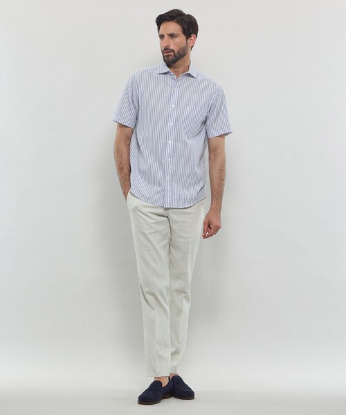 MACKINTOSH LONDON（マッキントッシュ ロンドン）の「パナマサッカーストライプ 半袖ワイドカラーシャツ（シャツ/ブラウス・メンズ・ブルー系その他2/チャコールグレー・XL/L/M）」の3枚目の写真