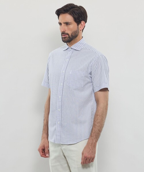 MACKINTOSH LONDON（マッキントッシュ ロンドン）の「パナマサッカーストライプ 半袖ワイドカラーシャツ（シャツ/ブラウス・メンズ・ブルー系その他2/チャコールグレー・XL/L/M）」の9枚目の写真