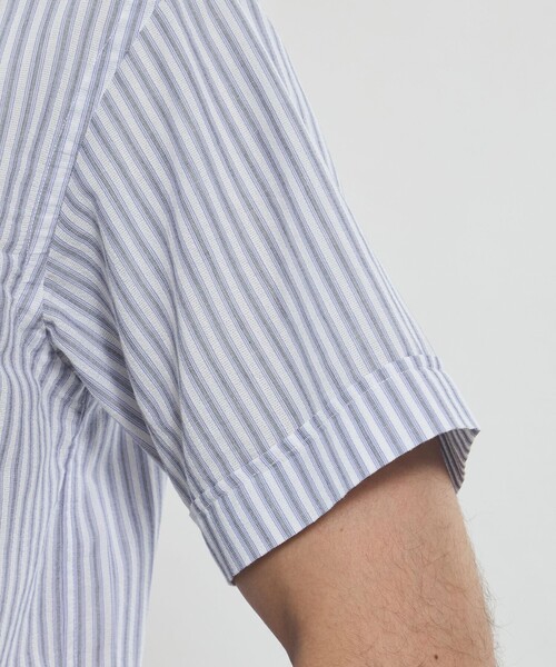 MACKINTOSH LONDON（マッキントッシュ ロンドン）の「パナマサッカーストライプ 半袖ワイドカラーシャツ（シャツ/ブラウス・メンズ・ブルー系その他2/チャコールグレー・XL/L/M）」の7枚目の写真