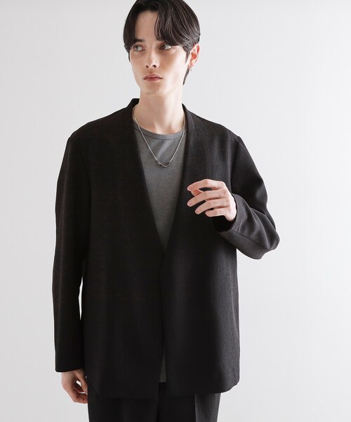 tk.TAKEO KIKUCHI（ティーケータケオキクチ）の「【セットアップ対応】テッククレープノーカラージャケット（ノーカラージャケット・メンズ・ブルー/ブラック・04/03/02/01）」の4枚目の写真