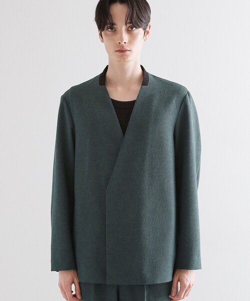 tk.TAKEO KIKUCHI（ティーケータケオキクチ）の「【セットアップ対応】テッククレープノーカラージャケット（ノーカラージャケット・メンズ・ブルー/ブラック・04/03/02/01）」の12枚目の写真