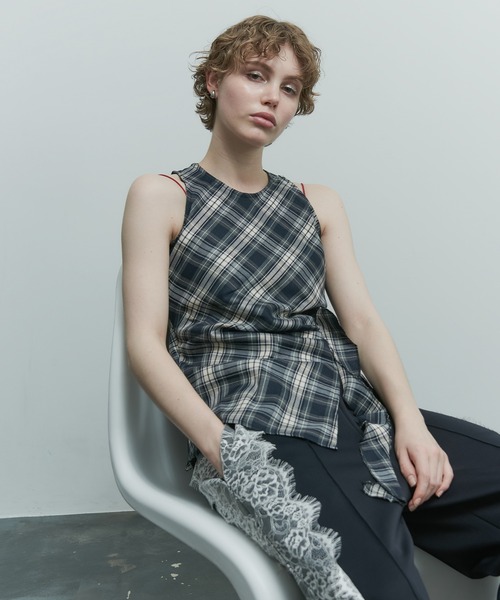 uyu.（ウユ）の「チェック柄ノースリーブシャツ（シャツ/ブラウス・レディース・ブラック/レッド/イエロー・FREE）」の5枚目の写真