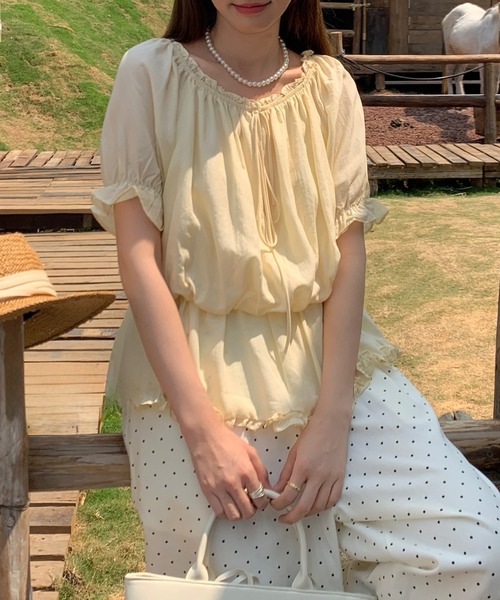 Lace Ladies(レースレディース)の「オフショルダー フリル ブラウジング キャンディスリーブ ブラウス(シャツ/ブラウス・レディース・イエロー/ブルー/ホワイト・FREE)」の5枚目の写真